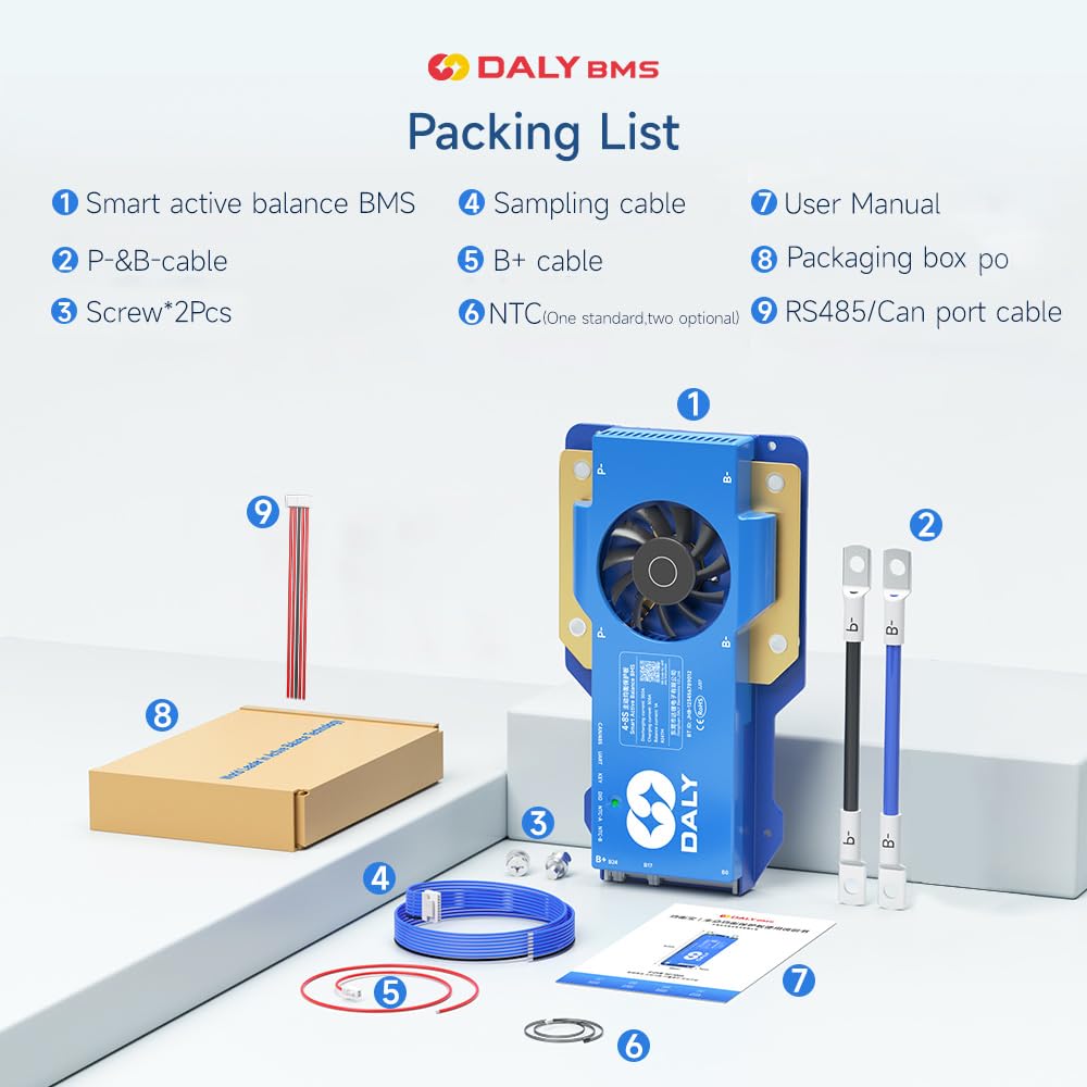 DALY Smart Active Balance BMS 150A 24V-60V 8S-17S Built-in Bluetooth with RS485 CAN PCB Battery Protection Board for Li-ion LifePO4 LTO Battery Pack