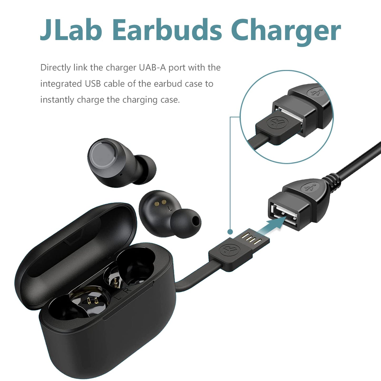 USB Wall Charger Adapter & Extension Charging Cable Cord for JLab Go Ai Pop/Sport, JLab Epic Air an/Sport ANC, JLab JBuds Air/Sport/Executive/ANC/Play