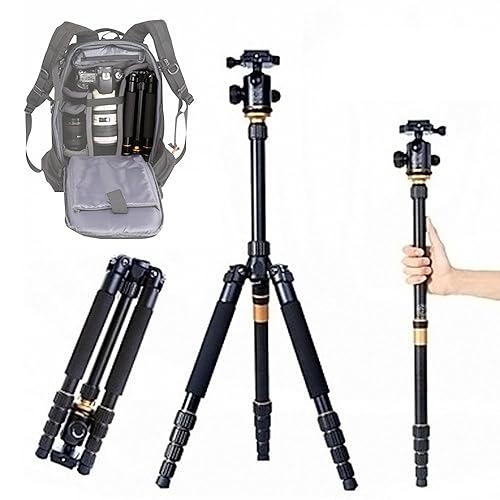 QZSD Q-666 Portable Aluminum Tripod Monopod With Q-02 360 Degree Swivel Fluid Ball Head Compact Travel for DSLR Digital Camera and Camcorder Nikon
