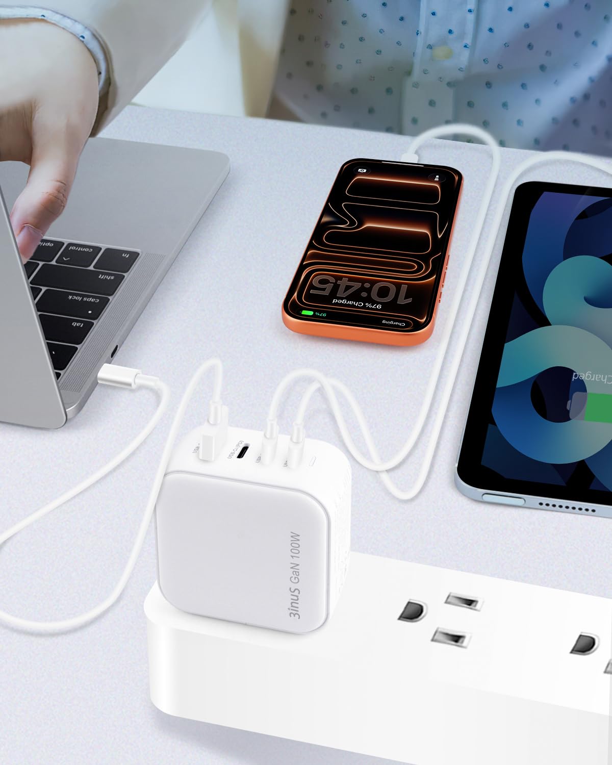 3inuS 100W GaN USB C Charger Block, 4-Port Portable Fast Wall Charger with Foldable Plug & Travel Adapters, Fast Charging Station for iPhone 17/16/15