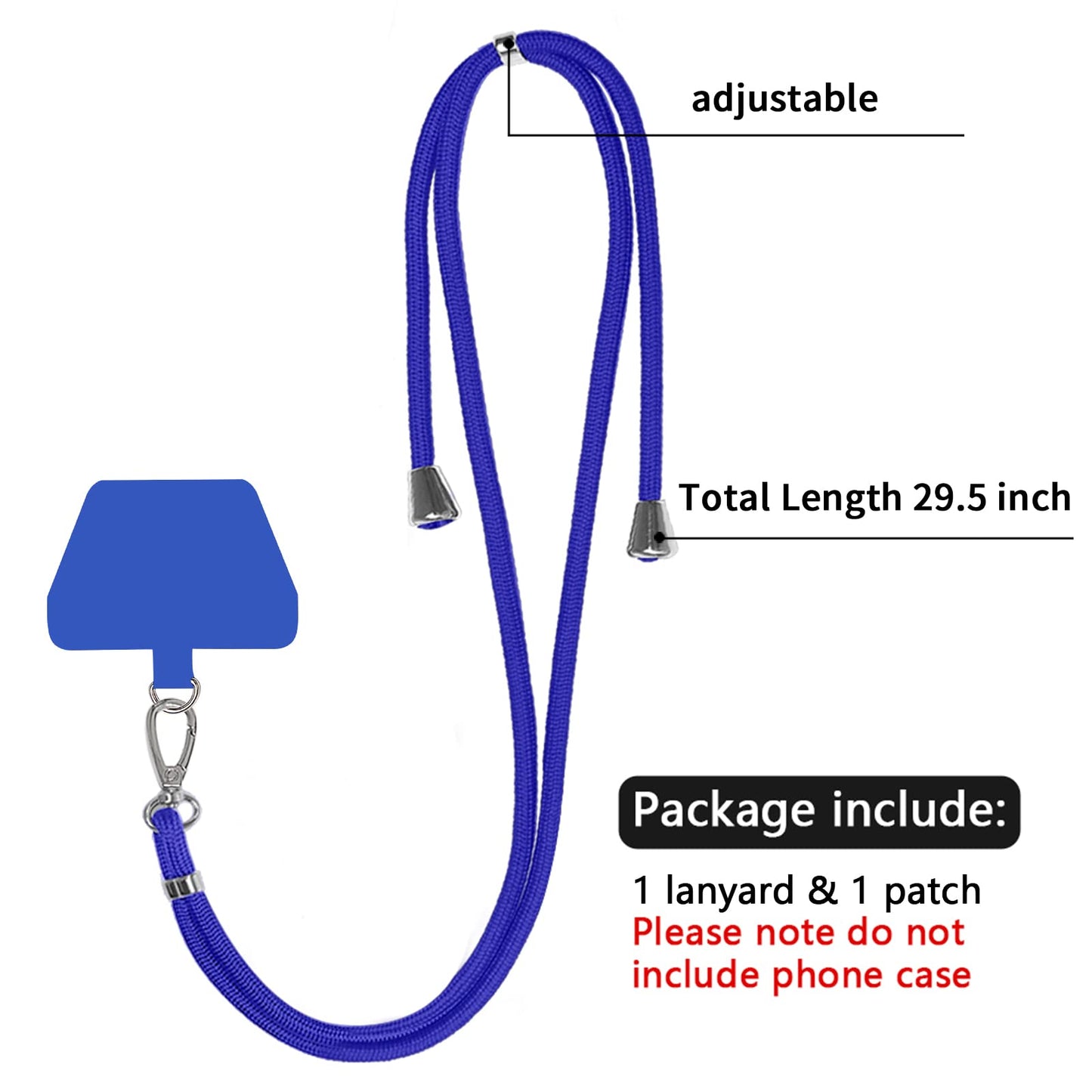 SS Phone Lanyard, Adjustable Detachable Neck Strap with Phone Patch Suitable for Any Cell Phone Smartphones - Blue