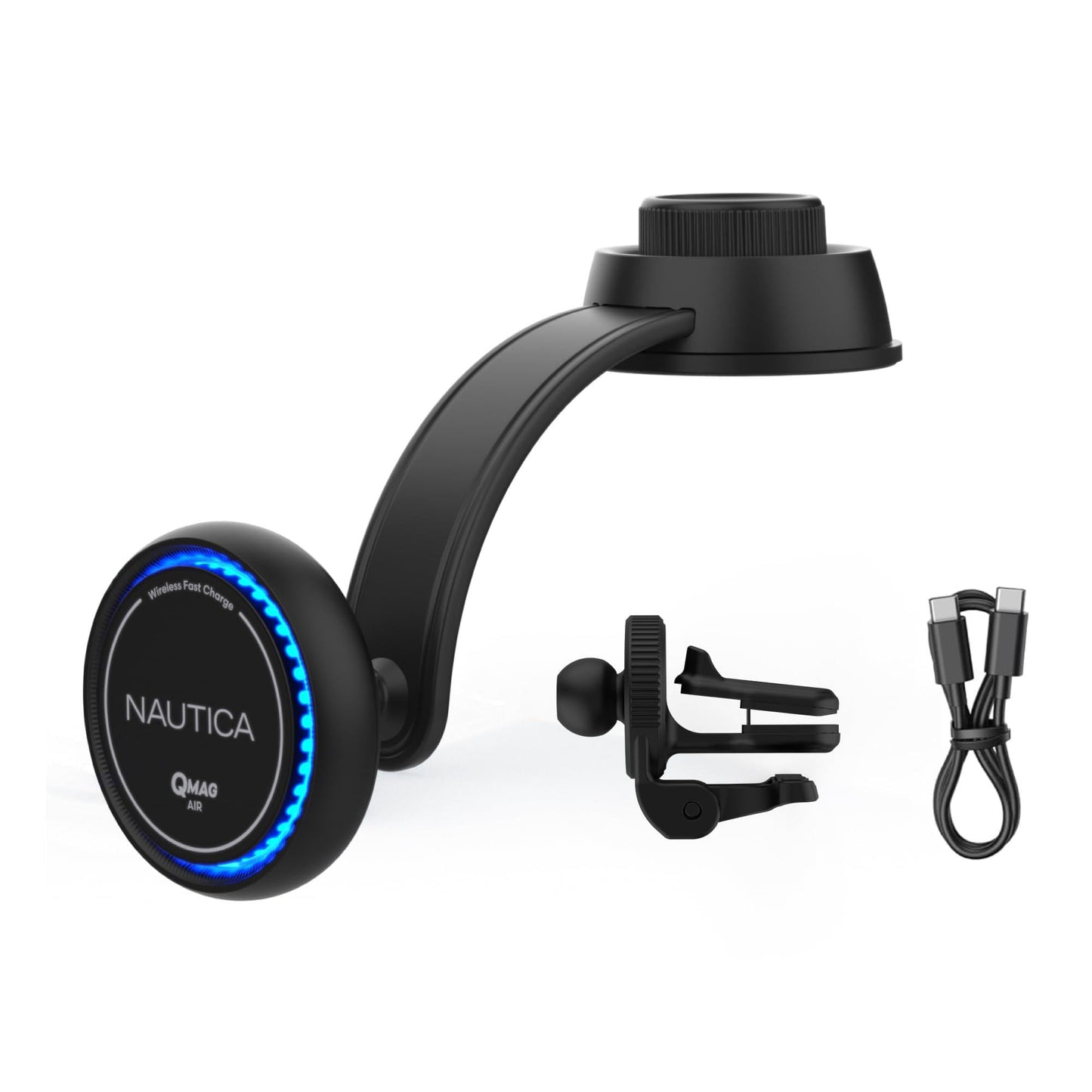 Nautica Turan QMAG Air - Wireless Magnetic Car Charger 15W with Cooling Fan and Ambient Light, Includes 4ft USB C Cable, Universal Phone Mount