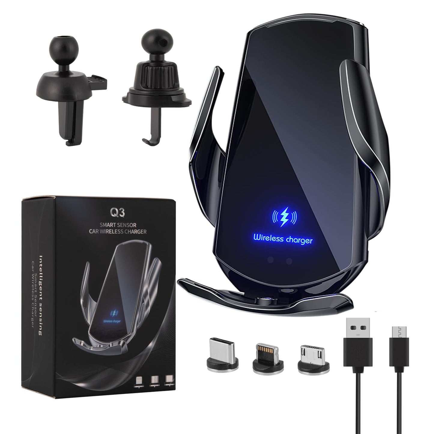 LFNOWN Wireless Car Charger Car Phone Holder Mount Wireless Charging 15W Fast Charging Auto Clamping Car Charger Phone Mount Holder fit for All