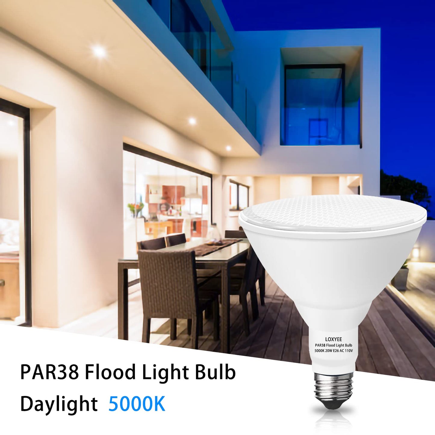 LOXYEE PAR38 LED Outdoor Flood Light Bulbs 4 Pack?Dimmable 20W(200W Equivalent) E26 Base Flood Light Bulbs,5000K Daylight 1800 Lumens LED Flood Light