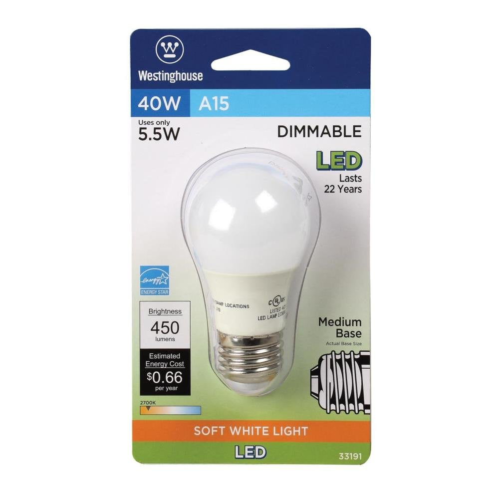 Westinghouse 3319100 40-Watt Equivalent Omni A15 Dimmable Soft White LED Light Bulb with Medium Base