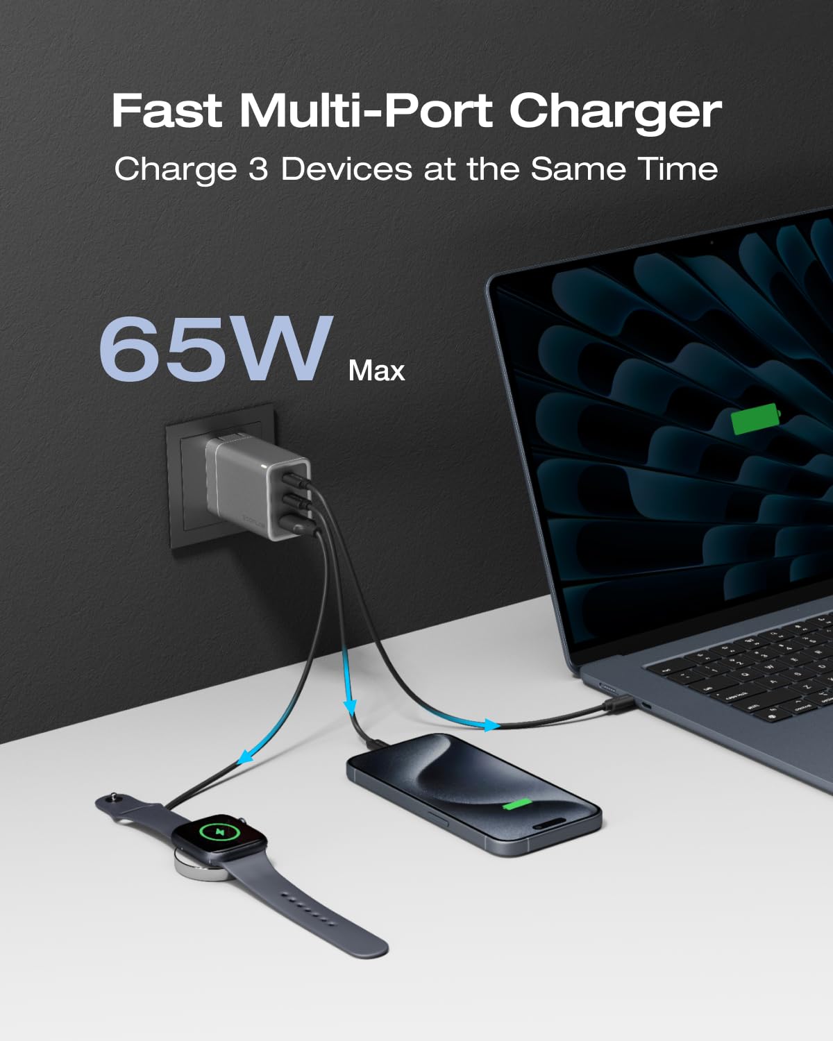 EF ECOFLOW USB C Charger, Rapid 65W GaN Type C Charging Block with Foldable Plug, Fast Wall Charger Compatible with iPhone 15/14/13, Galaxy, Pixel 4