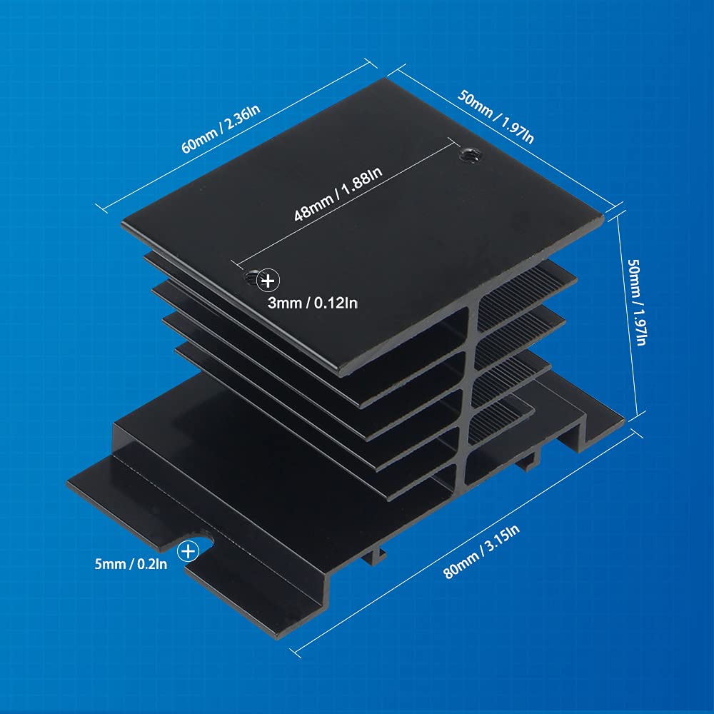 CGELE 1PCS Aluminum Heat Sink SSR Black Radiator Dissipation for Single Phase Solid State Relay 10A,25A,40A…