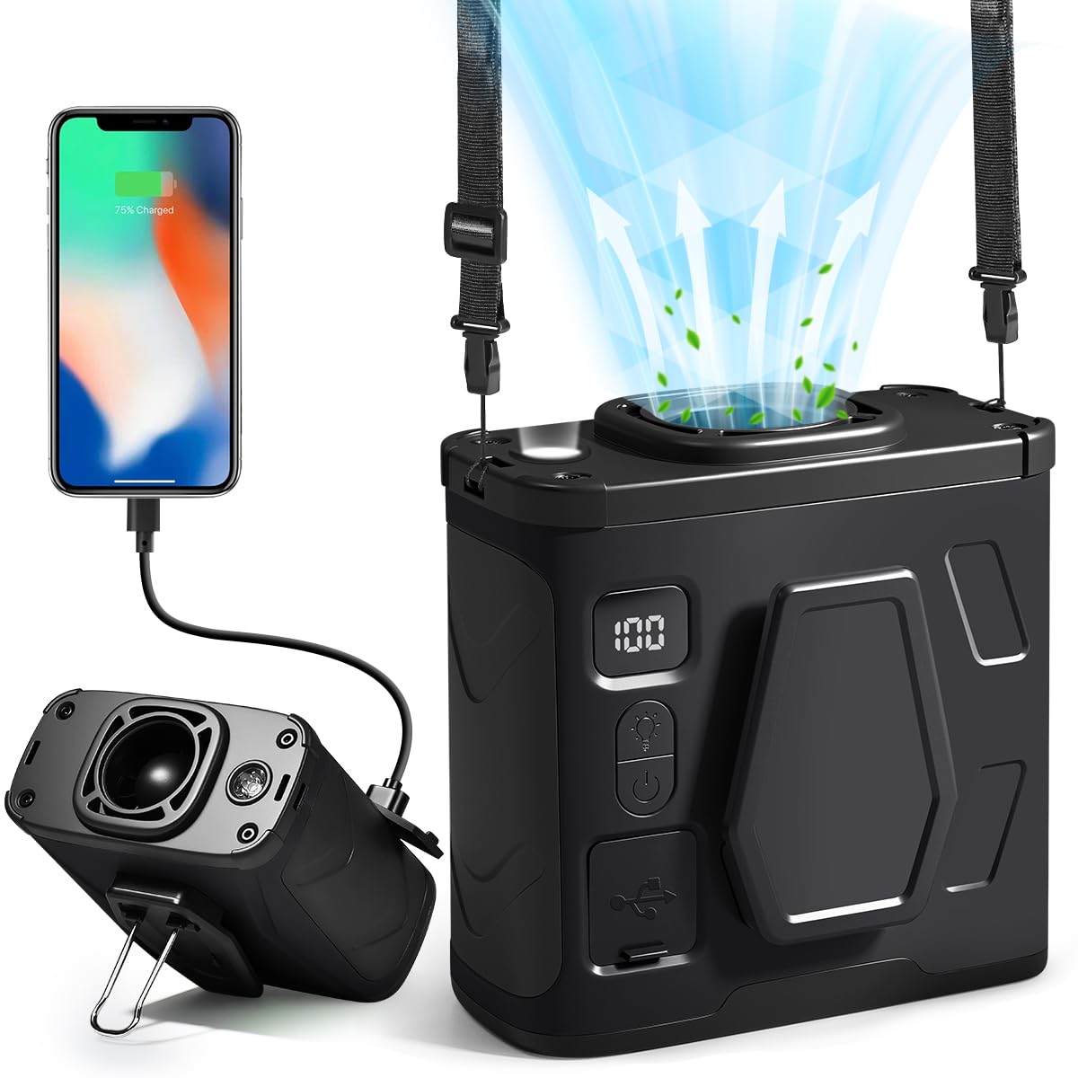 Aloelcap 10000mAh Portable Waist Fan Clip on Wearable Belt Personal Fan Rechargeable Battery operated (black)