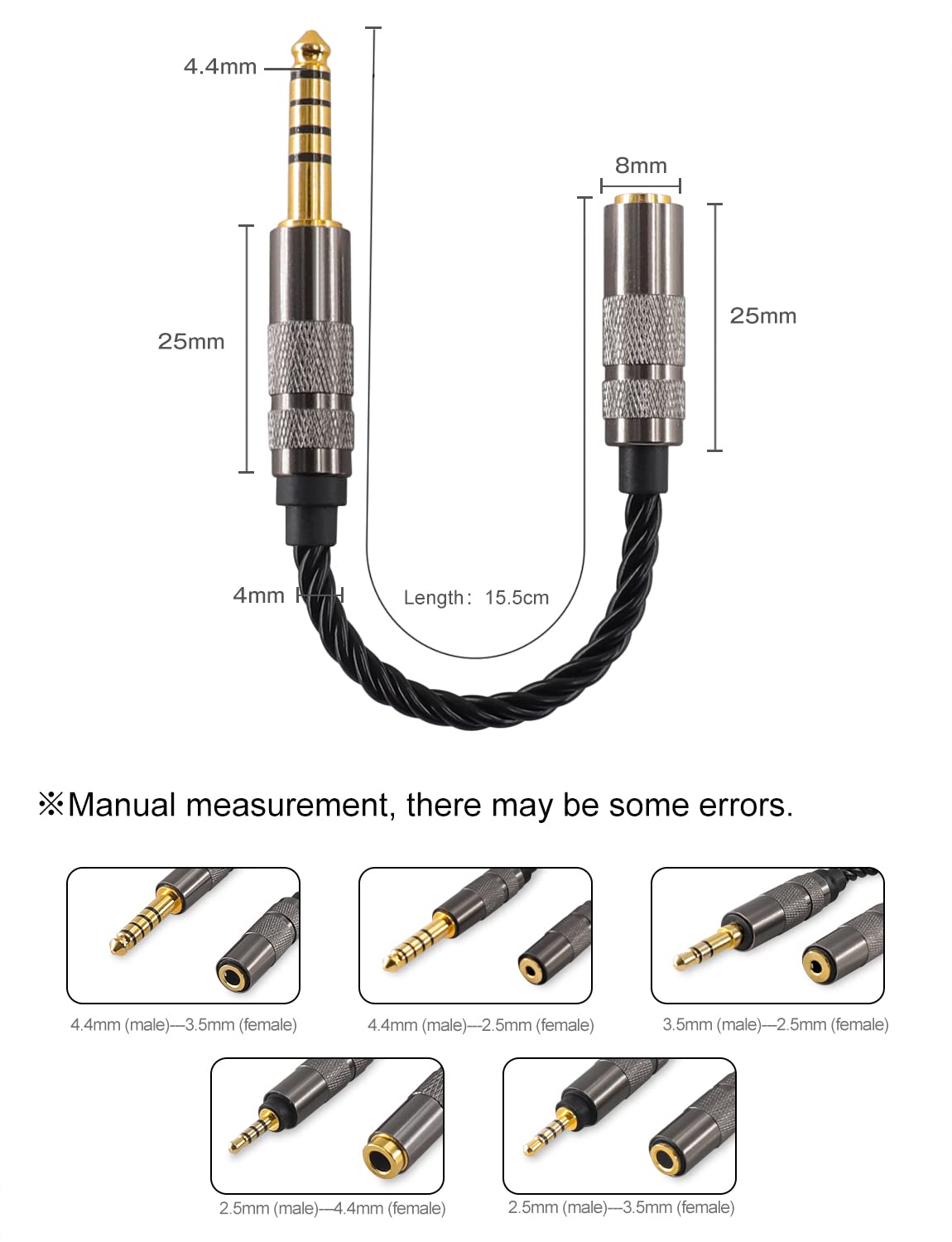 okcsc Headphone Adapter 4.4mm Male to 3.5mm Female Adapter for 3.5mm Cable Connected to Balanced 4.4mm Player Device High Stereo Audio Converter OFC