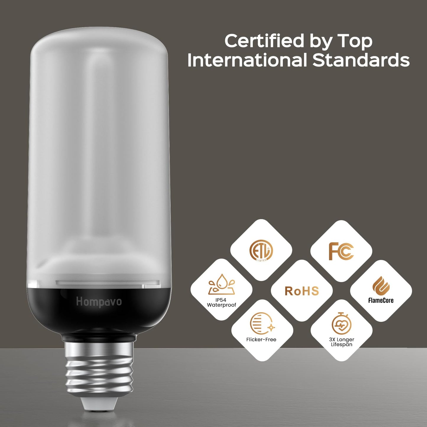 Hompavo Gen2 LED Flame Light Bulbs, Like Real Fire 4-Mode Flickering Light Bulbs with Upside Down Effect, E26 Flame Bulb for Halloween Christmas Party