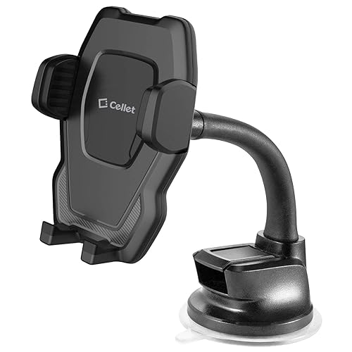 Cellet Windshield/Dashboard Phone Holder Mount - Flexible Gooseneck & Reusable Sticky Suction Pad - Universal Car Phone Holder for GPS Navigation