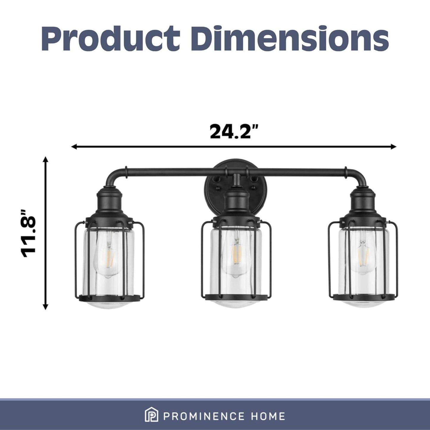 Prominence Home Lincoln Woods 3 Light Matte Black Industrial Bathroom Vanity Light with Cage and Clear Glass - 51545-01