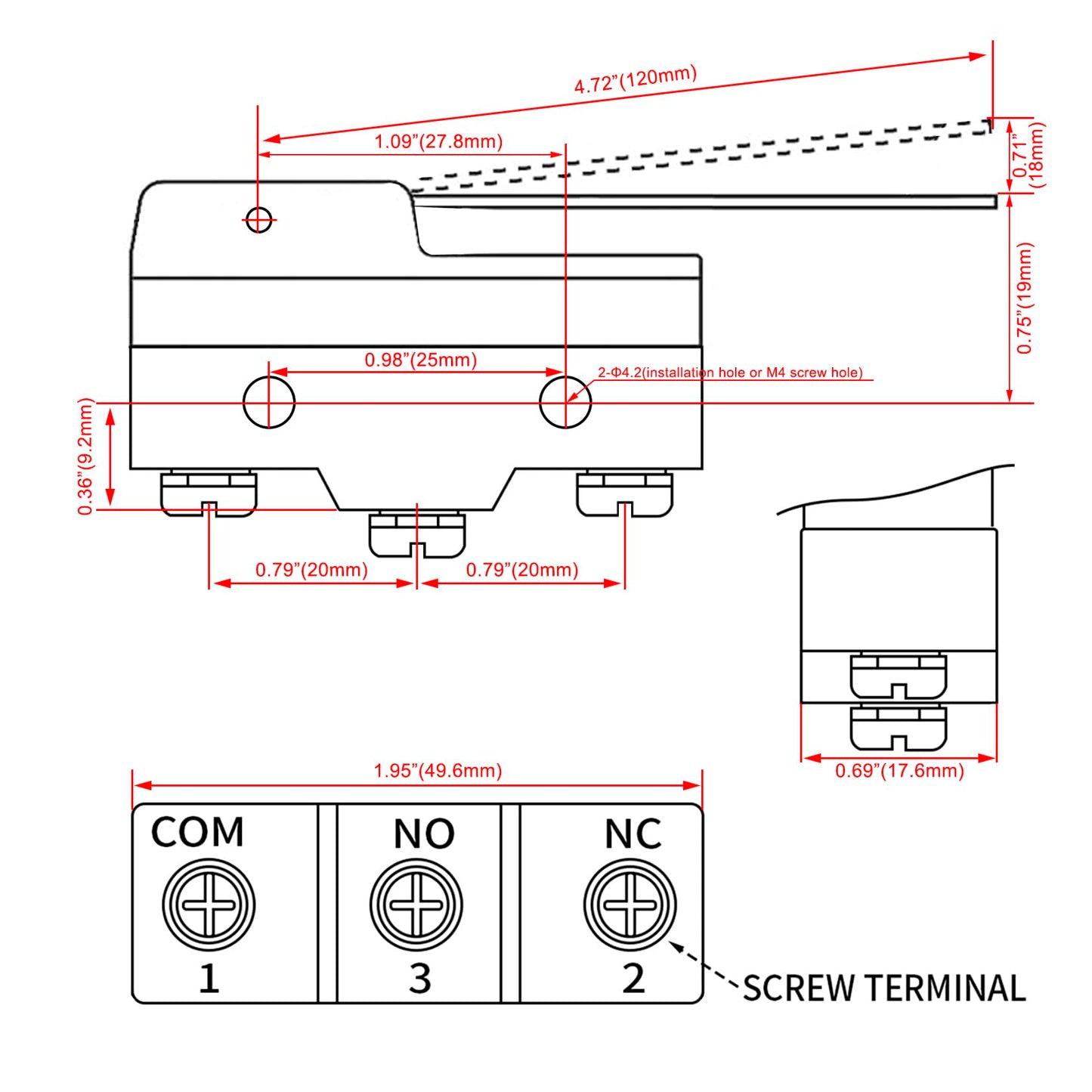 Heschen Micro Switch Z-15HW24-B Low Force Hinge Lever 3 Screw Terminal 15A Rated Current