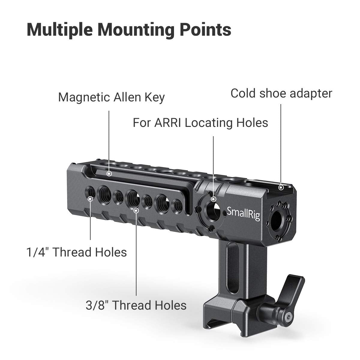 SmallRig NATO Top Handle Quick Release Handgrip, Built-in Cold Shoe Mount, 1/4''-20 and 3/8''-16 Thread Holes, Locating Holes for ARRI Standard