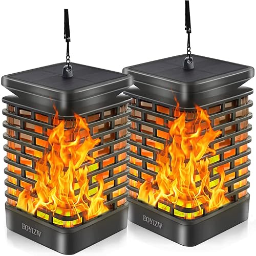 EOYIZW Solar Outdoor Lights 2 Pack- 99 LEDs Flickering Flame Solar Lantern for Garden Decor- IP65 Waterproof Garden Decor for Halloween Patio Yard