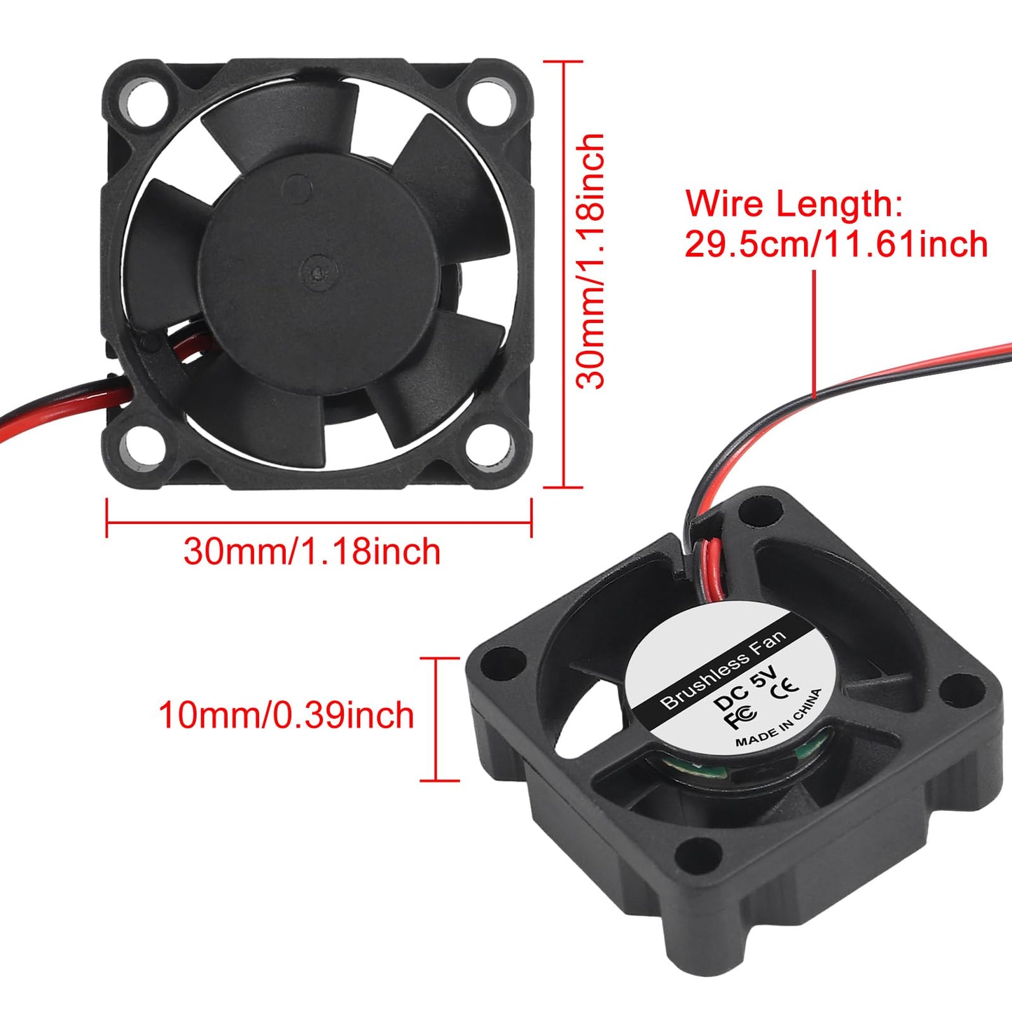 6pcs 3D Printer Fan 5V, 30mm Brushless Cooling Fan DC Mini Quiet Cooling Fan 30x30x10mm 2-pin Fan for 3D Printer DVR and Other Small Appliances Series