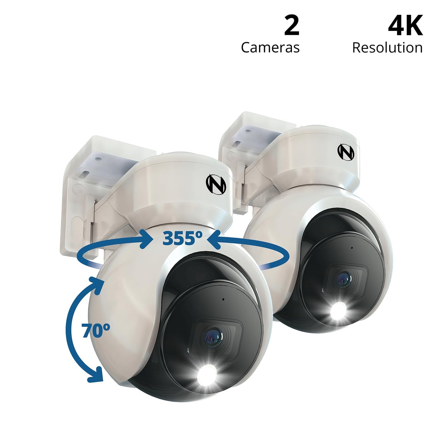 Night Owl® Add On Wired 4K Deterrence Cameras with 2-Way Audio - 2 Pack - White