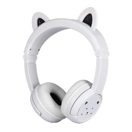 BuddyPhones PlayEars Plus | Polar Bear Ear Foldable Bluetooth Kids Headphones + Microphone, Works Wired or Wireless - SafeAudio Volume-Limiting