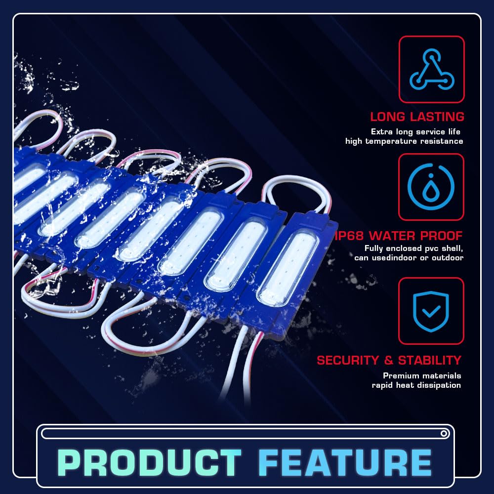 Juren 40pcs LED Module COB 80-100LM Each Module Waterproof Decorative Light for Letter Sign Advertising Signs with Tape Adhesive Backside (Blue)