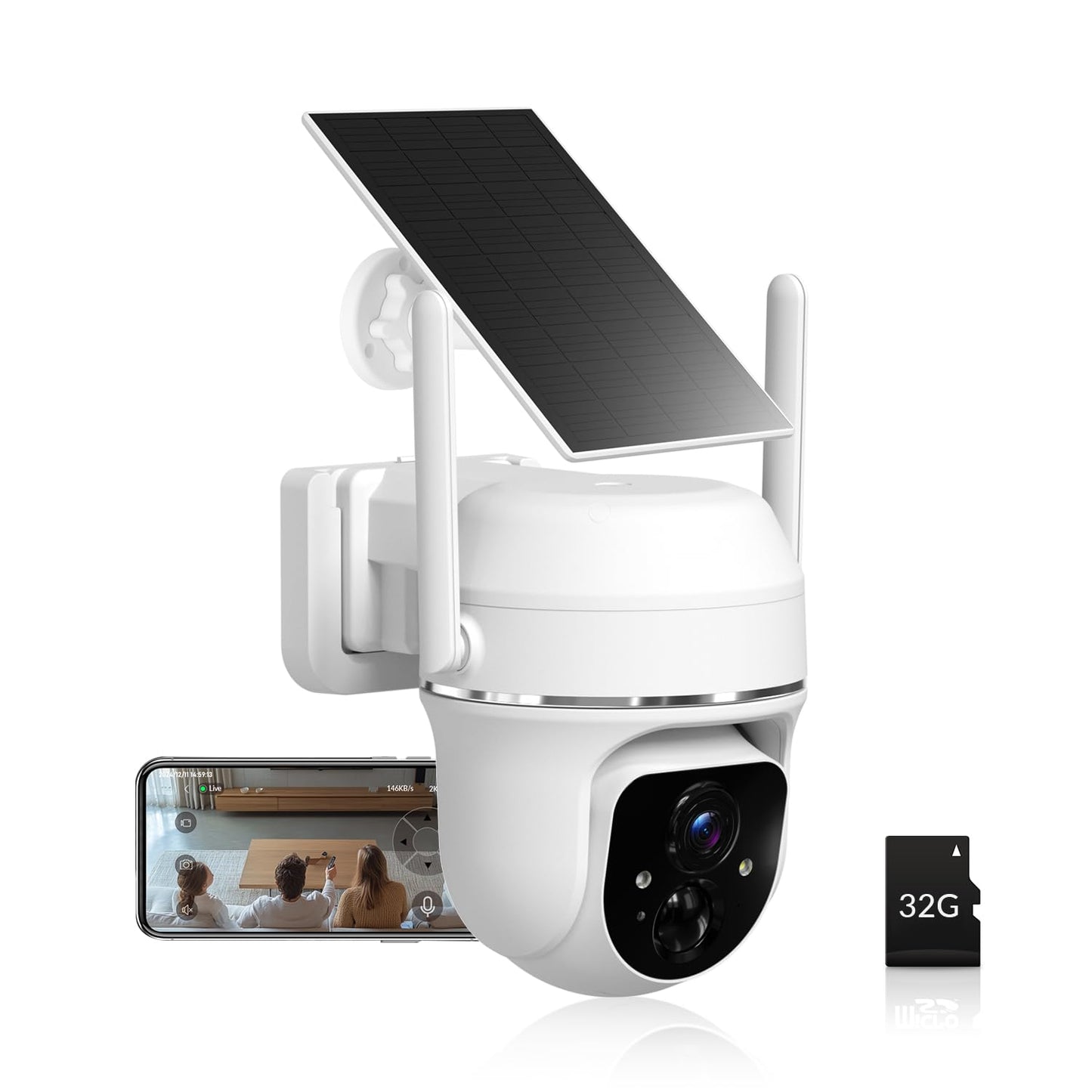 Vicohome 2K Solar Wireless WiFi Security Cameras Outdoor, 355° PTZ, Solar & Battery Powered, PIR Motion Detection, 3MP Full-Color Night Vision, IP65