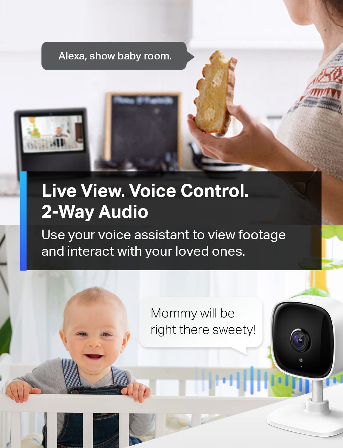 TP-Link Tapo 1080P Indoor Security Camera for Baby Monitor, Dog Camera w/Motion Detection, 2-Way Audio Siren, Night Vision, Cloud & SD Card Storage