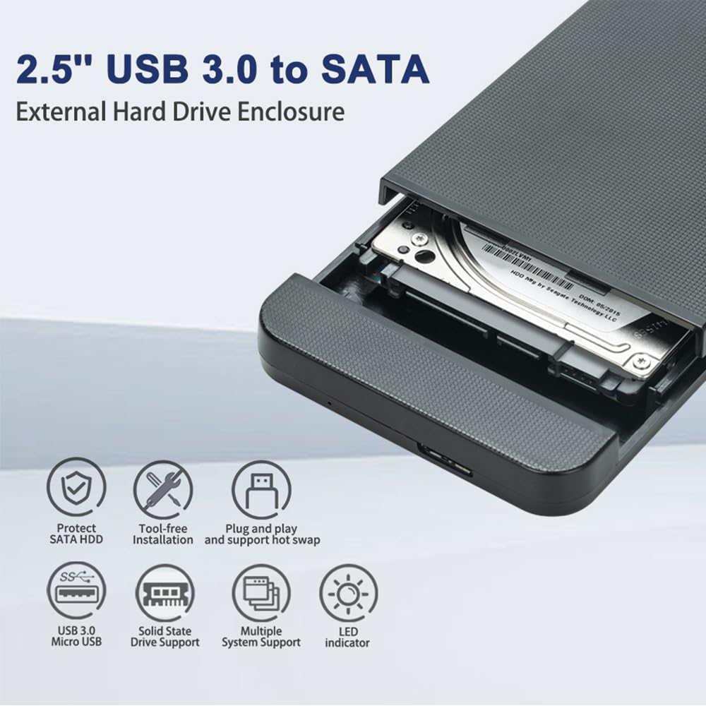 2.5'' SSD HDD External Hard Drive Enclosure - WEETOTUNG USB3.0 5Gbps Tool-Free Case with UASP Supported for sata - Compatible 7mm/9.5mm Drive