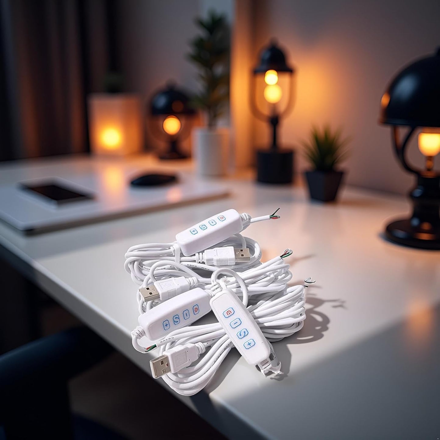 2Pcs White DC5V USB LED Dimmer Extension Cable with On/Off Switch Adapter LED Dimming Controller for LED Light Bulb Lamps USB-Port Power Cable for Led