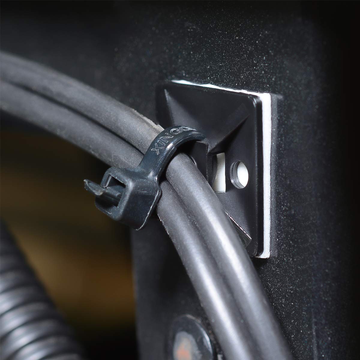 XHF 3/4" Strong Back-Glue Self Adhesive Black Cable Zip Tie Mounts 100pcs with 8" Zip Ties, Screws, UV Protection Outdoor Sticky Wire Fasteners Cable