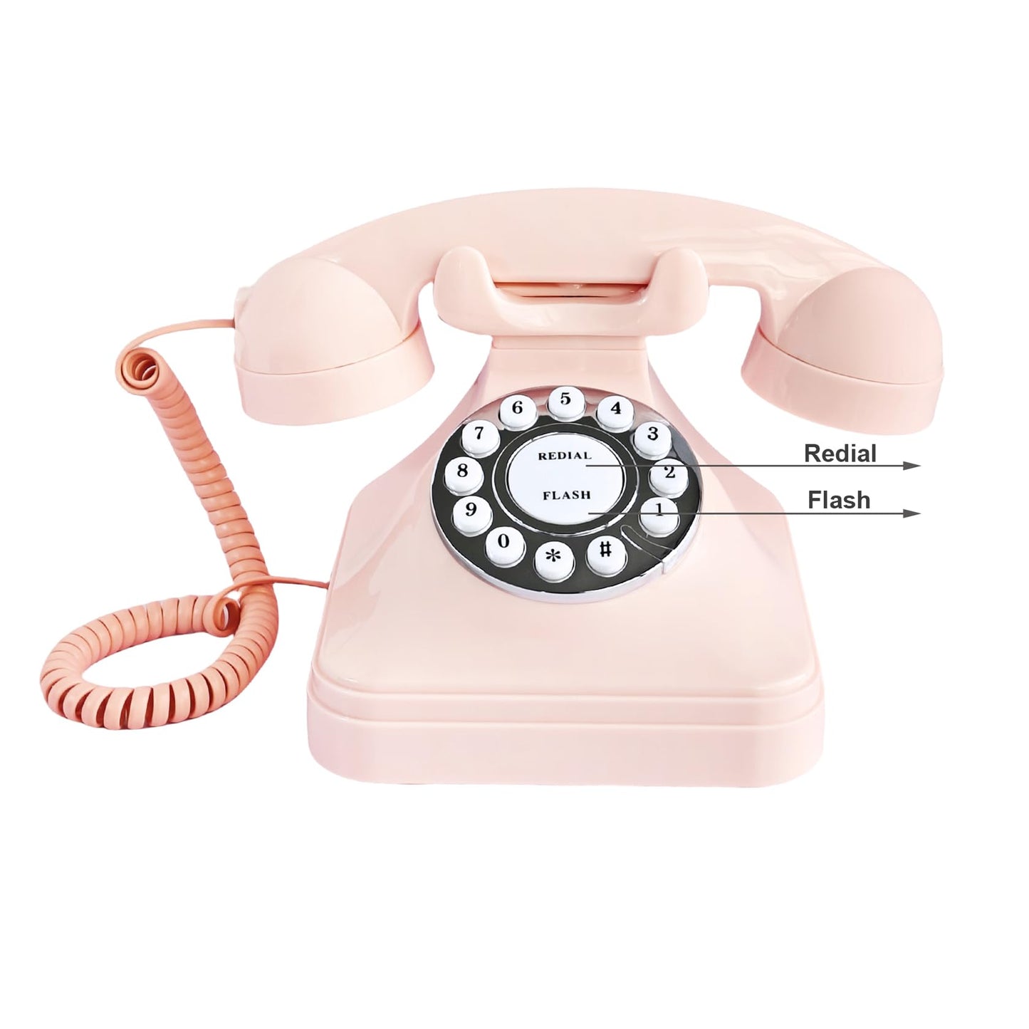 TelPal Corded Pink Retro Landline Home Phone, Basic Pink Decorative Analog Telephone Set, Senior Phone for Home/Office/Hotel