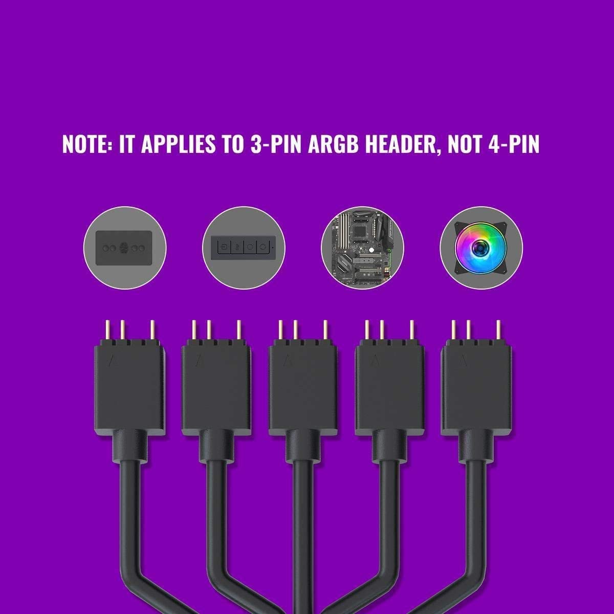Cooler Master 1 to 5ARGB Extension Cable, 1 to 5 ARGB Splitter Cabie, Suitable for 3-pin ARGB Synchronization on The Chassis Fan, Used for Computer