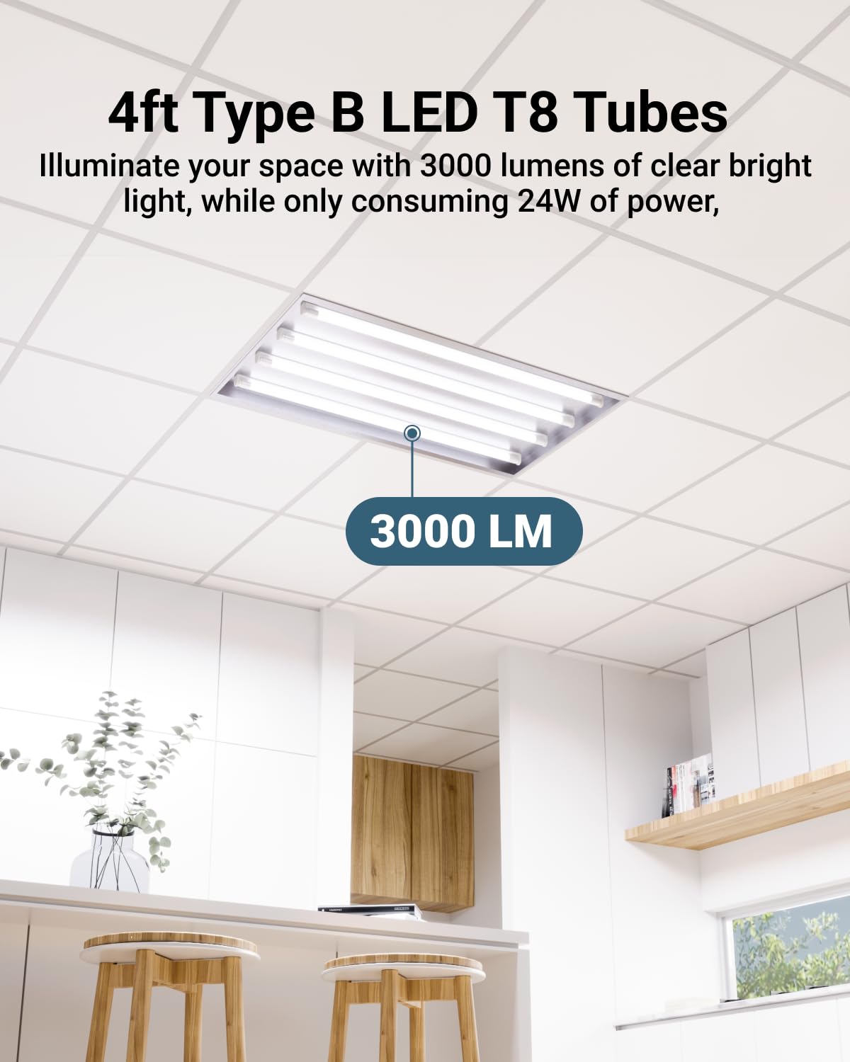 Sunco 10 Pack 4 Foot T8 LED Tube Light Bulbs, 24W, 5000K, Ballast Bypass