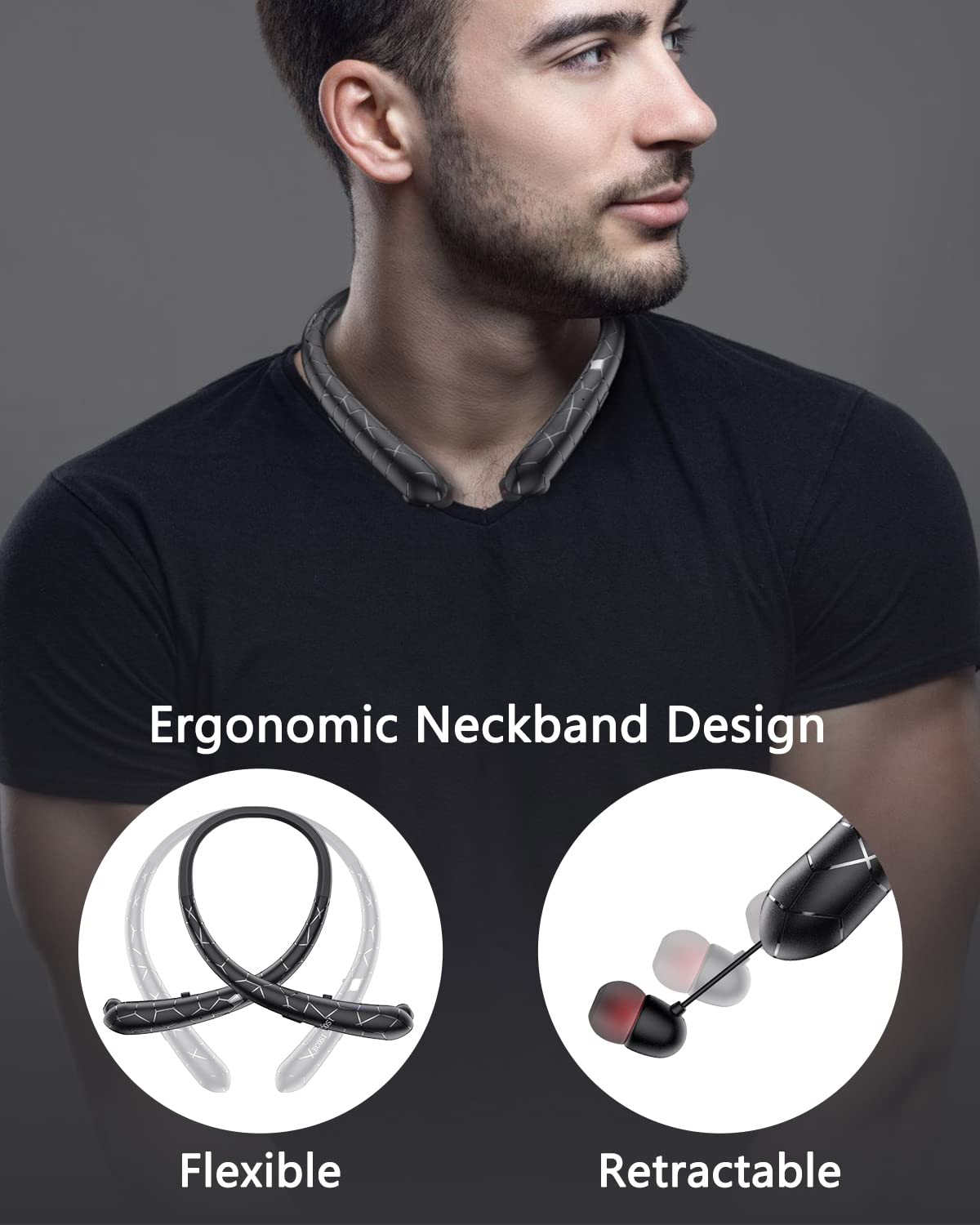 Finpola Neckband Bluetooth Headphone, Retractable Headphones with Bluetooth 5.3 & Noise Cancelling Mic,Neckband Headphones for Office Meetings…