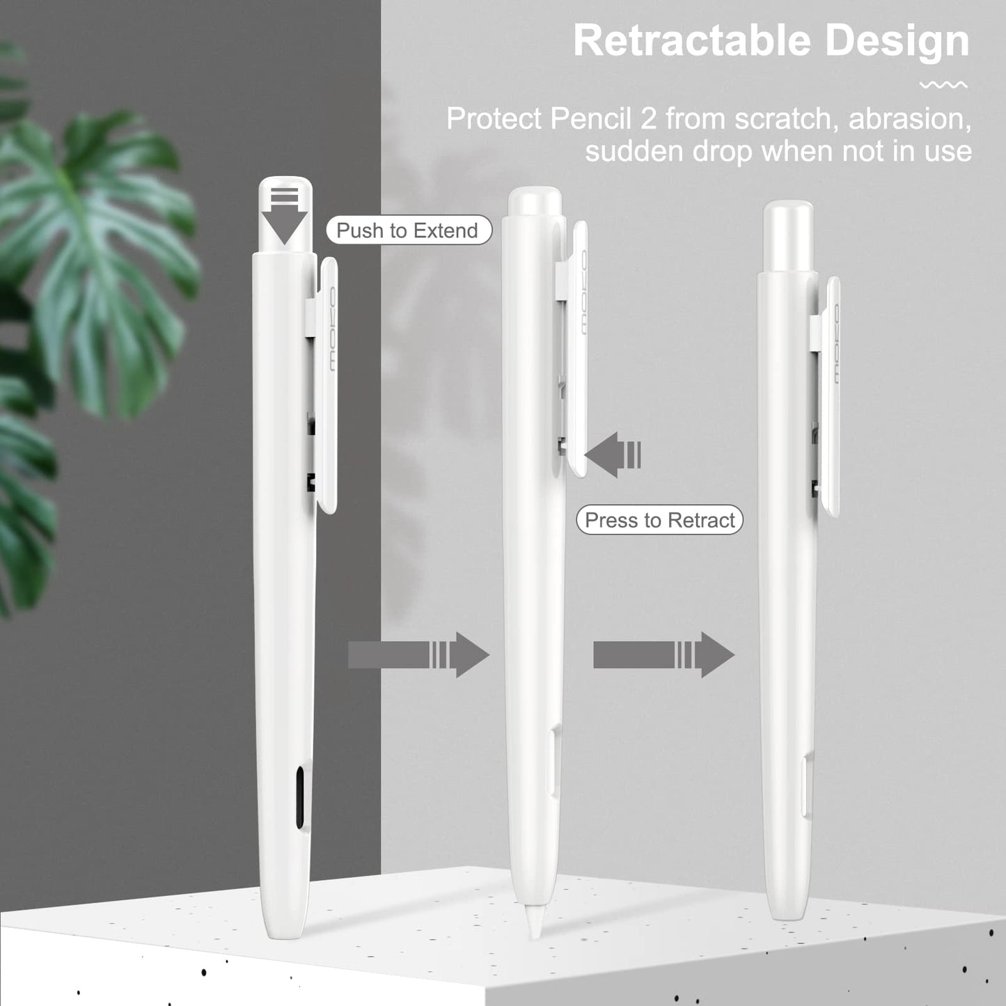 Moko Retractable Protective Case Fit Apple Pencil Pro/2nd Generation, White