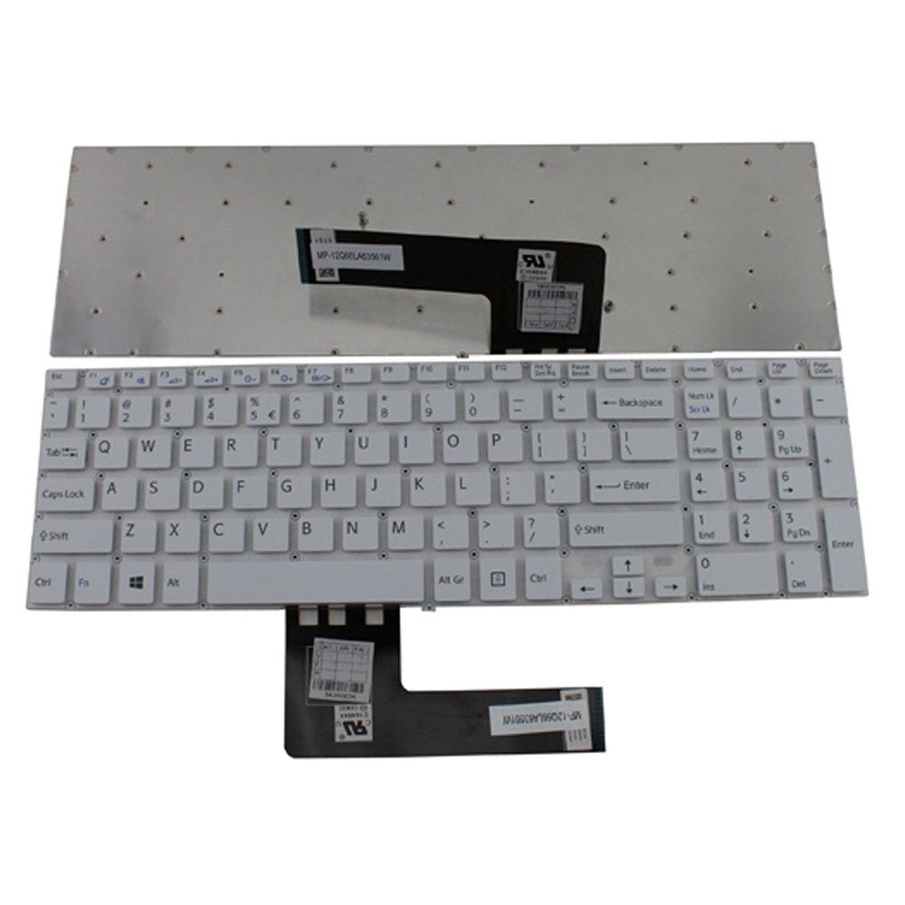 New Laptop Keyboard (Without Frame) Replacement for Sony Vaio Fit SVF152C29M SVF-152C29M SVF152C29L SVF15E, US Layout White Color