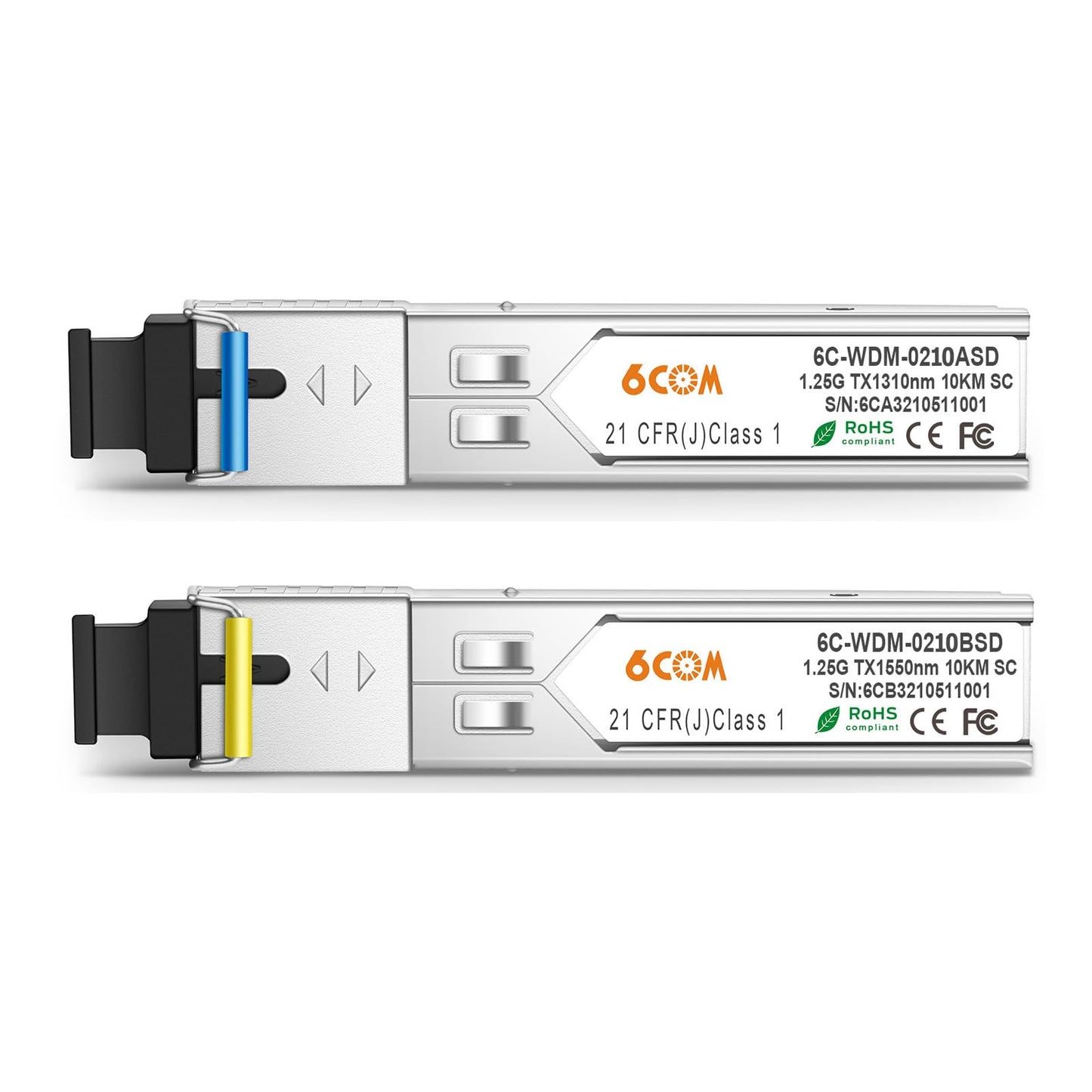6COMGIGA A Pair of 1.25G SFP SC Connector Bidi Transceiver, 1000Base-BIDI SFP 1310nm/1550nm SMF Transceiver, up to 10km, Compatible with Cisco