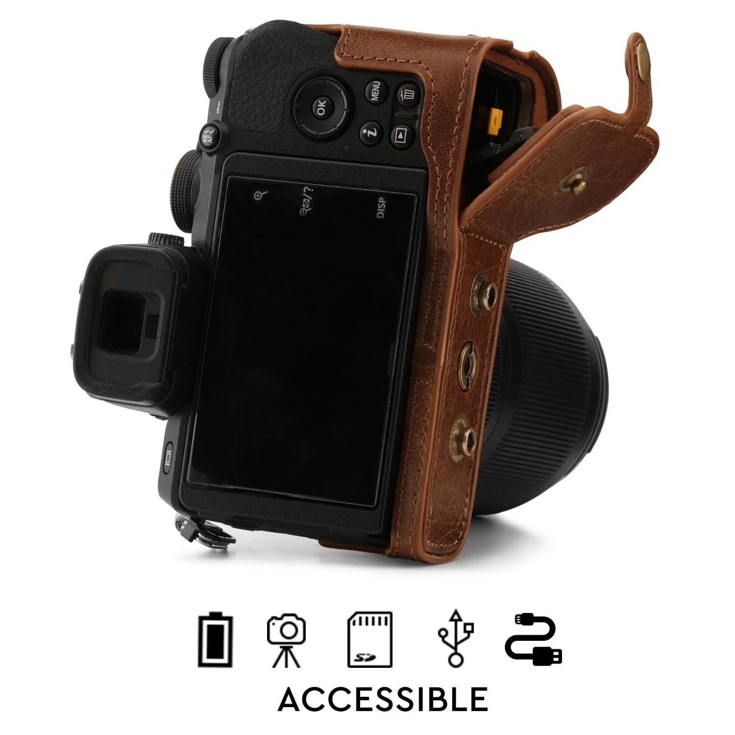 Megagear Ever Ready Genuine Leather Camera Case Compatible With Nikon Z50 (50-250MM) - Brown