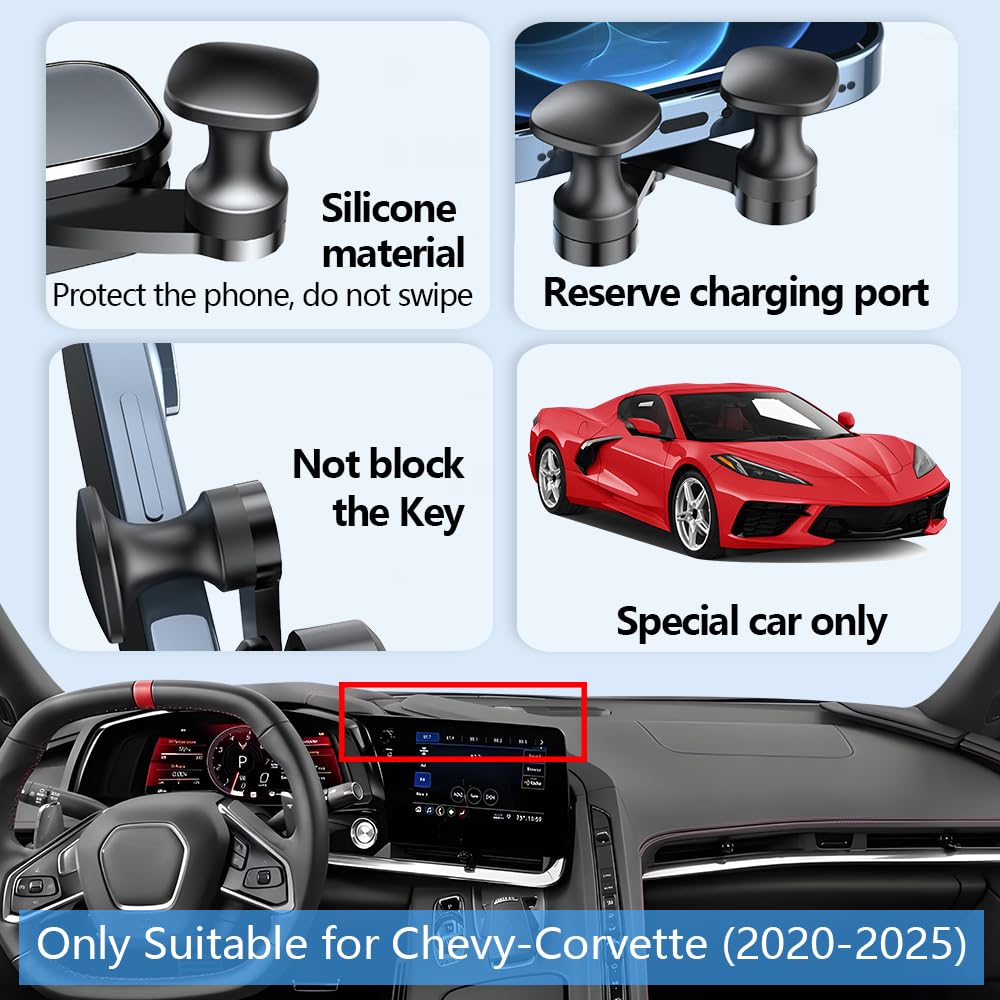 Car Phone Holder Center Console Organizer for Chevrolet Chevy Corvette 2020-2026 C8 Accessories Navigation Screen Bracket Interior Decoration Mobile