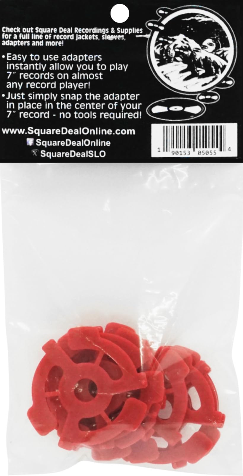 (50) Flat Red Plastic Record Adapters - Snap in Inserts to Make 7" 45rpm Records Fit on Standard Record Players - 5 packs of 10#07MR10RE