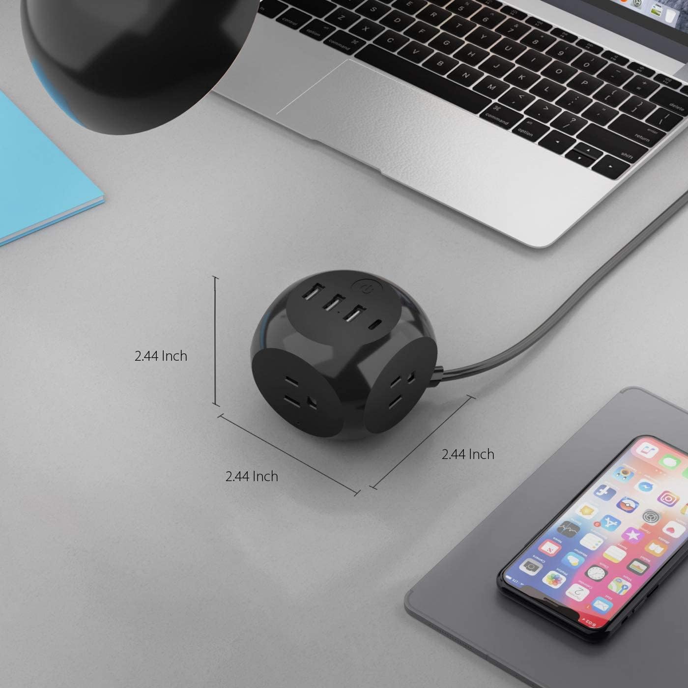 Ceptics Power Strip with USB C - Cube Power Strip, 3 Outlets + 4 USB Ports (3 USB and 1 USB-C) Portable Design, Compact for Travel, Cruise Ship
