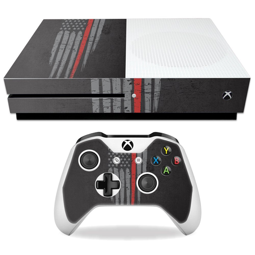 MightySkins Skin Compatible with Microsoft Xbox One S - Thin Red Line | Protective, Durable, and Unique Vinyl Decal wrap Cover | Easy to Apply