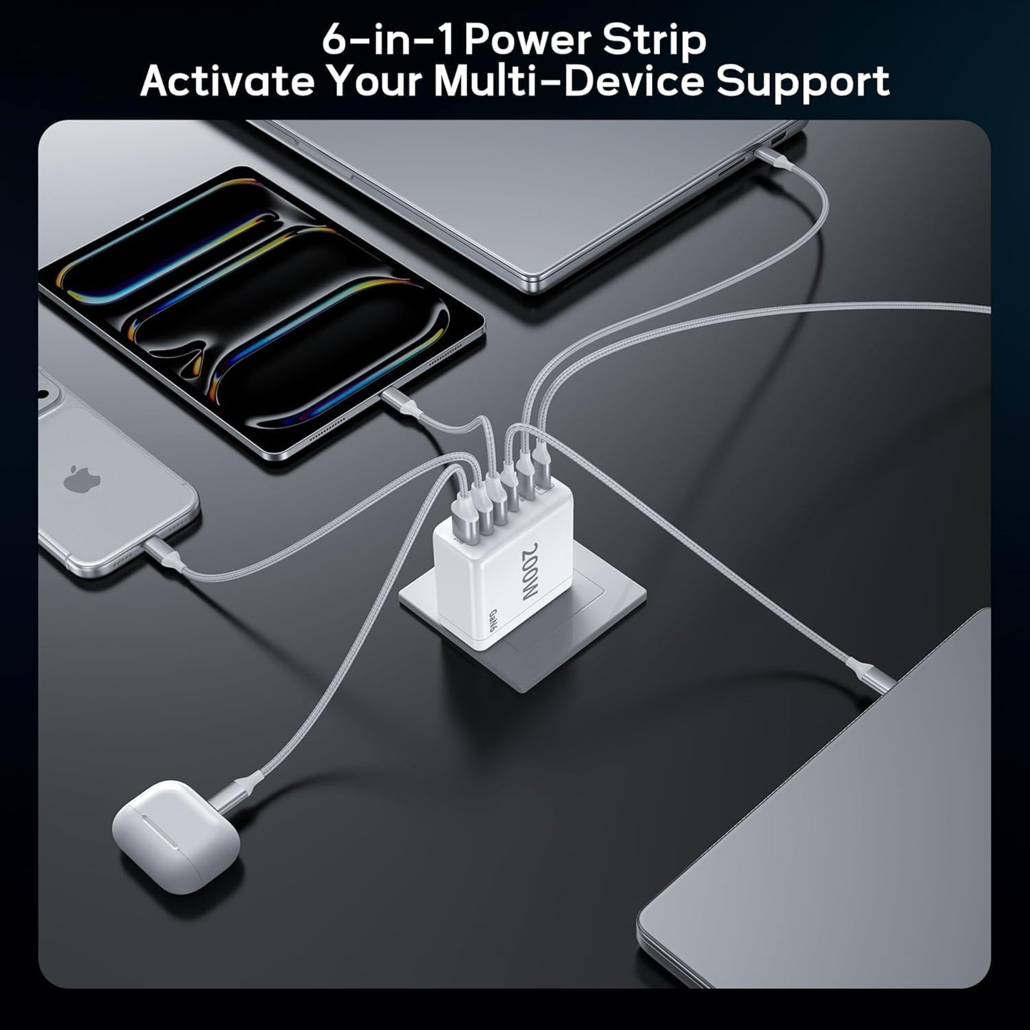 2 Pack USB C Charger Block, 200W GaN Super Fast Charger Type C iPhone 17 16 Fast Charging 6 Port Foldable PD Charging Station for All iPhone/Android