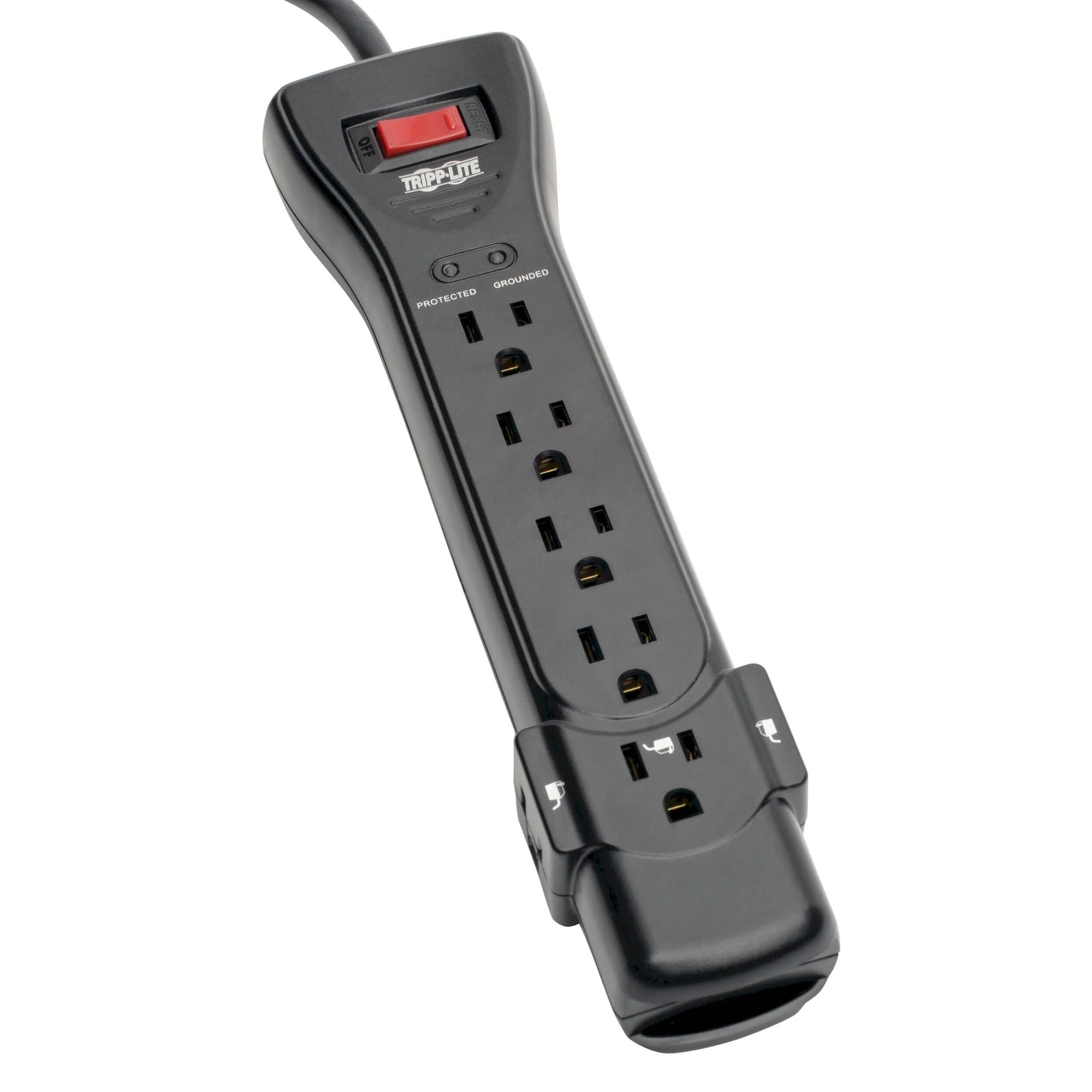 Eaton Tripp Lite Series SUPER725B 7 Outlet Flat Plug Long Extension Cord Power Strip Surge Protector, 25ft Extension Cord with Multiple Outlets, 2160
