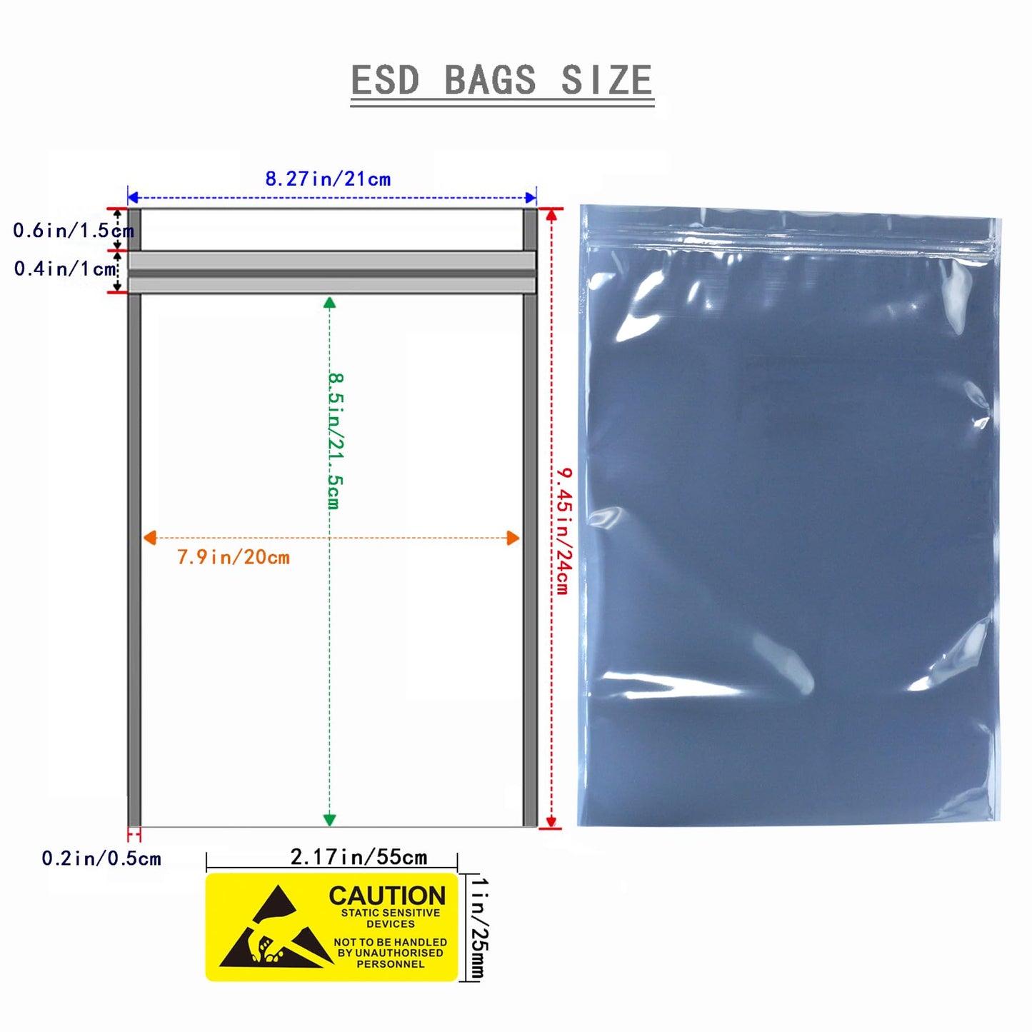 50Pcs 8.27 * 9.45in ESD Bags,Resealable Antistatic Bags for SSD HDD with 50pcs Labels,Anti Static Bag for Hand Drive or Varieties of Electronic Device