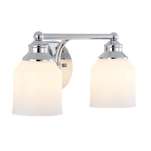JONATHAN Y 14" Chrome Modern Farmhouse LED Vanity Light Wall Sconce Fixture, Frosted White Glass Shade, Dimmable Wall Lamp for Bathroom Mirror Kitchen