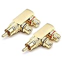 LOCHSOEL RCA Splitter Adapter,Right Angle RCA Male to 2 Female AV Splitter Adapter Gold Plated Connector(2Pack)