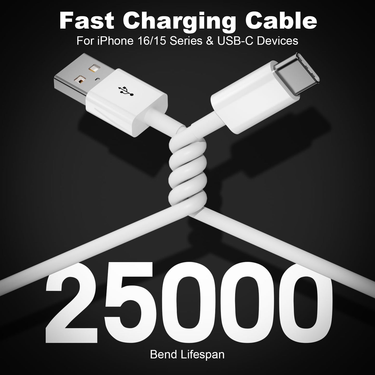 2Pack USB A to USB C Cable for iPhone 15/16/17 All Series, Type-C Car Charger 3A Fast Charging & 480Mbps Speed for iPad, Samsung Galaxy, Tablets