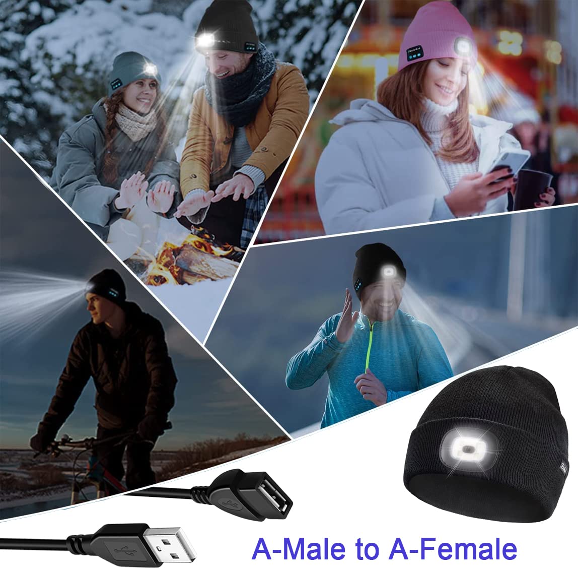 5FT Charger Adapter Cable for Etsfmoa LED Beanie Hat with Light, PRAVETTE, Tutuko, YunTuo, Bosttor, GAFres, TAGVO, Attikee, A-Male to A-Female