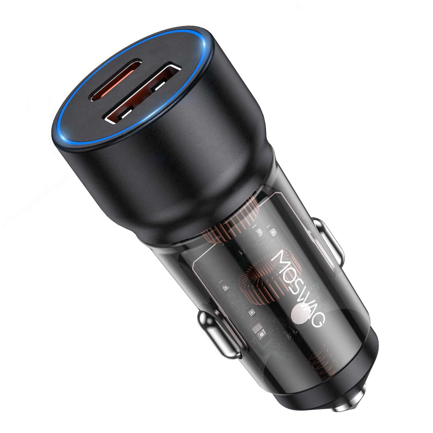 MOSWAG 75W USB C Car Charger USB C Fast Charge, 45W PD&QC 3.0 Mini Cigarette Lighter Adapter for iPhone 17 16 15 Pro Max, Dual 12V Type C Adapter