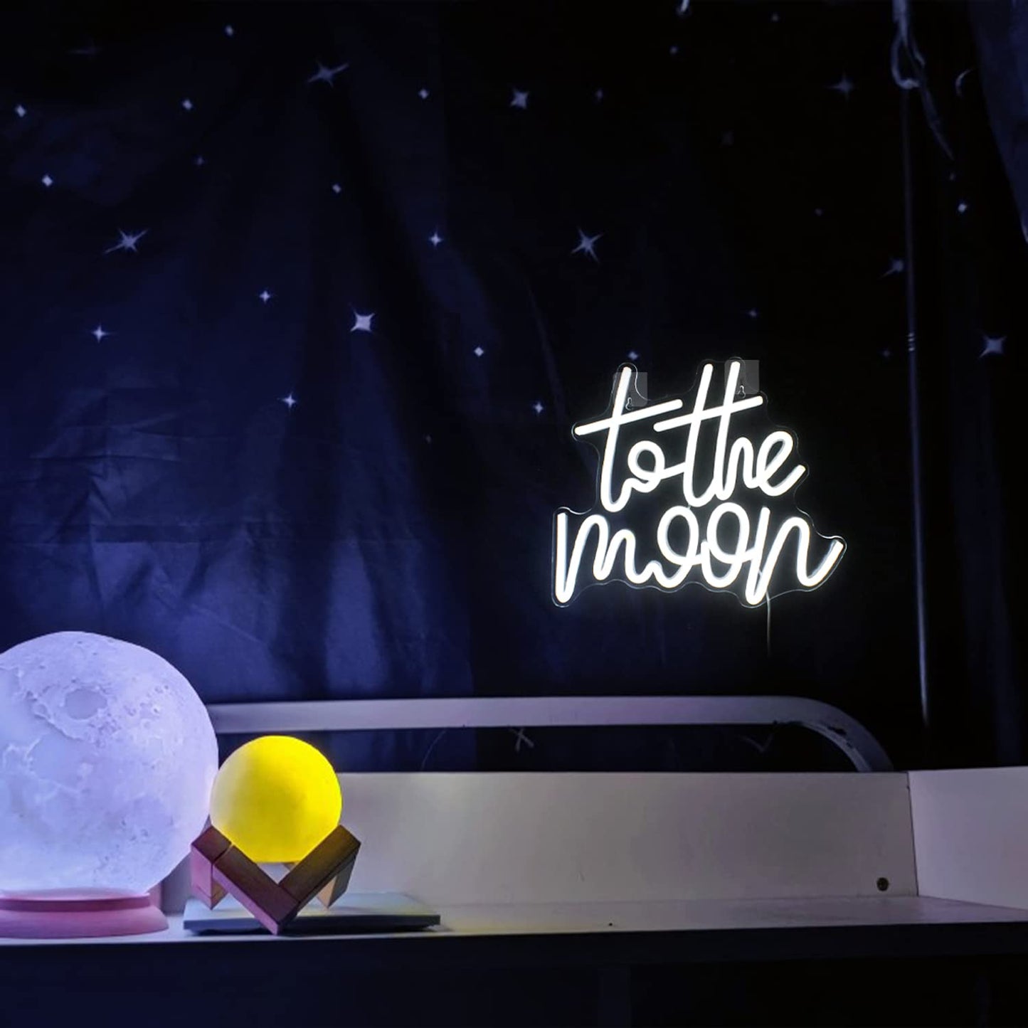 Looklight To The Moon Neon Sign Letters Led Signs White Neon Lights for Wall Decor Connectivity Light Up Moon Wedding Anniversary Home Birthday