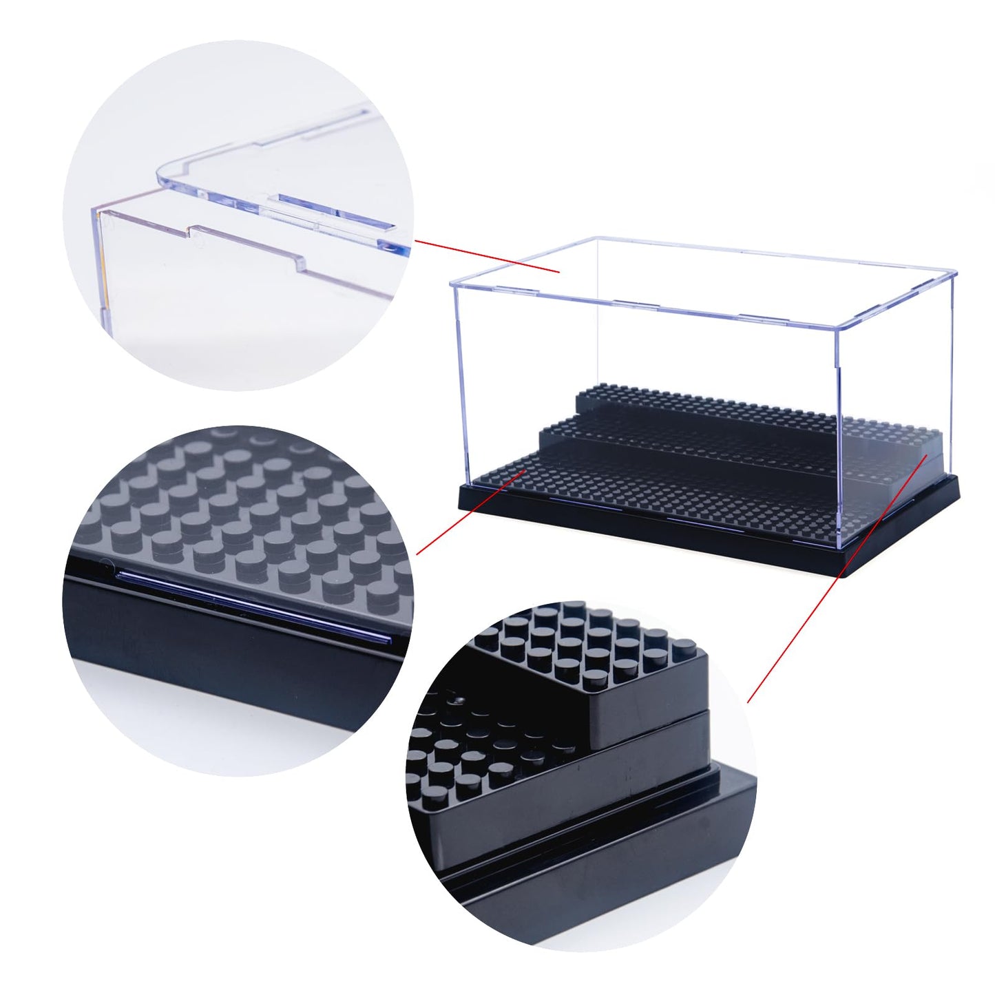 WMM Minifigure Display Case – Dustproof Acrylic Storage Box with 3 Movable Steps for Action Figures, Bricks & Collectible Models